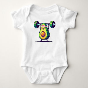 Strong Avocado - Funny Pixel Art Weightlifting Baby Bodysuit