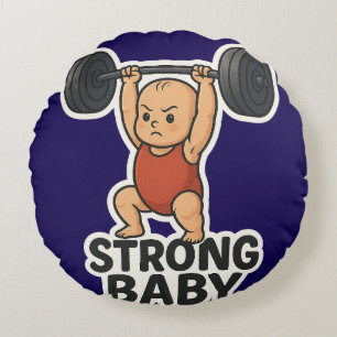 Strong Baby Lifting Weights Sticker Round Cushion