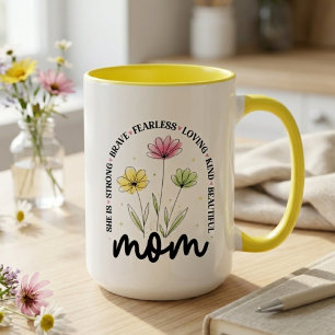 Strong Brave Fearless Wildflower Floral Mum Mug