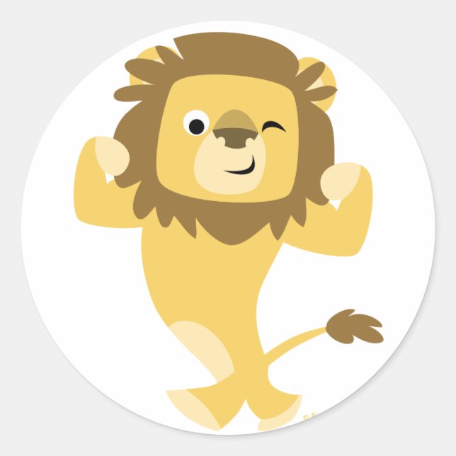 Strong Cartoon Lion round sticker (Front)