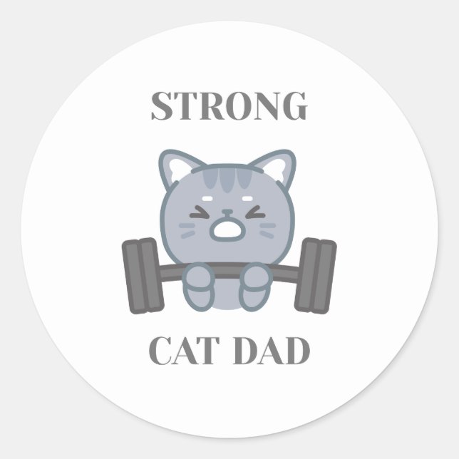 Strong Cat Dad Classic Round Sticker (Front)