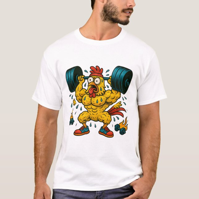 Strong Chicken Lifting Weights T-Shirt (Front)