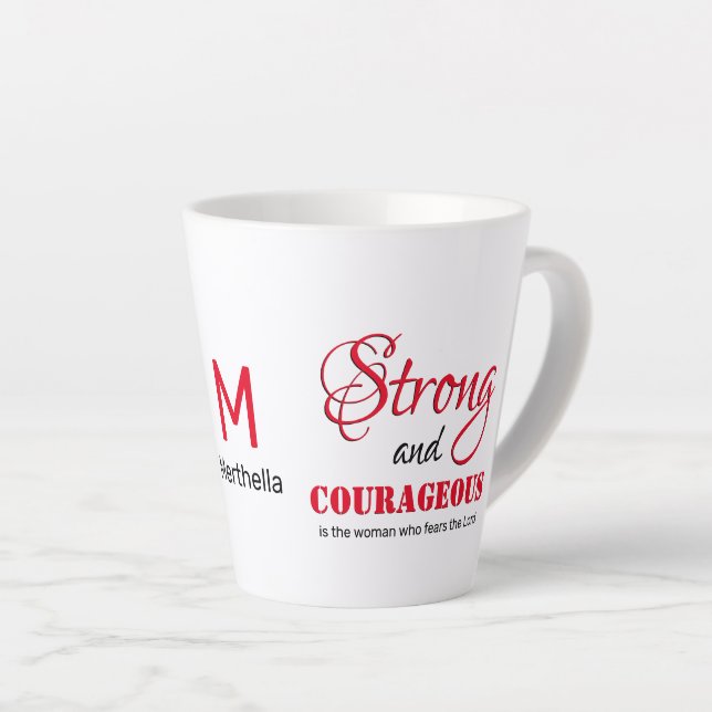 STRONG COURAGEOUS WOMAN Christian Monogram Latte Mug (Right Angle)