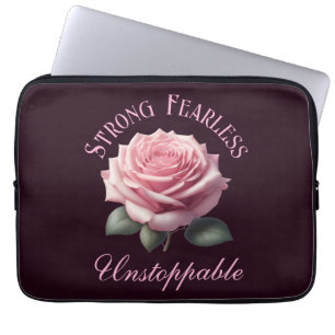 Strong Fearless Unstoppable & Pink Rose T-Shirt Laptop Sleeve