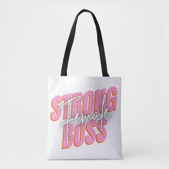 Strong Female Boss Pink And White Tote Bag (Front)