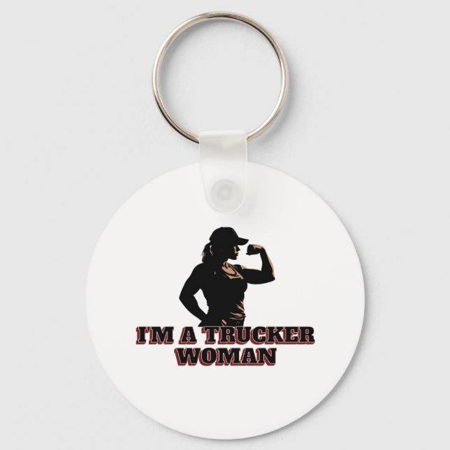 Strong Female Trucker Woman Power Road Pride Key Ring (Front)