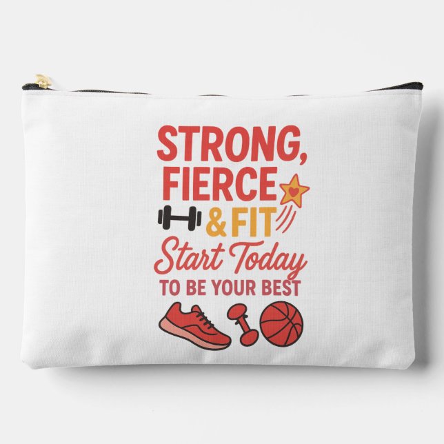  Strong & Fit | Motivational Sports Print Cut Sew  Accessory Pouch (Front)