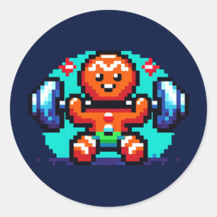 Strong Gingerbread Man - Funny Pixel Art Holiday Classic Round Sticker