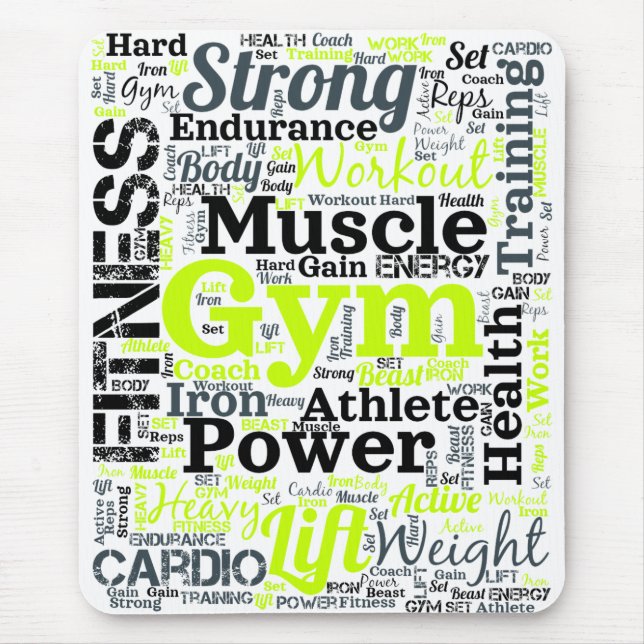 Strong Gym Workout Word Cloud Mouse Pad (Front)