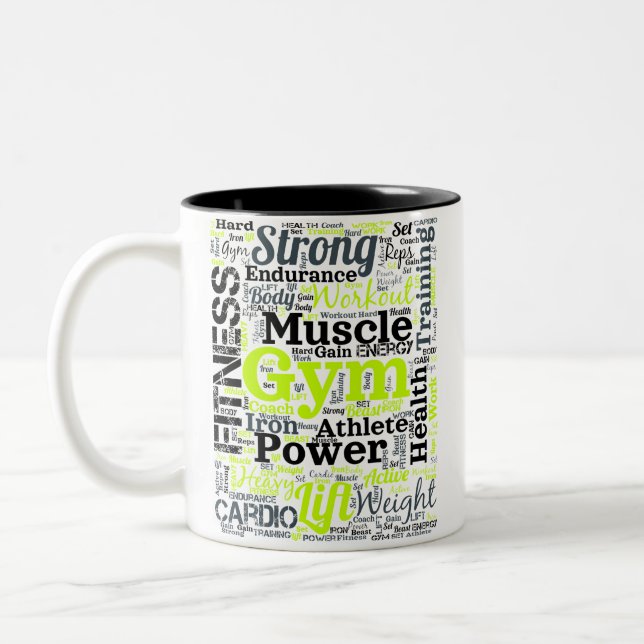 Strong Gym Workout Word Cloud Two-Tone Coffee Mug (Left)