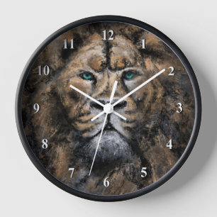 Strong Lion with Green Eyes Wall Clock Painting