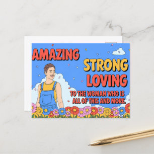 Strong Loving Amazing Mum Retro Style Mothers Day Holiday Postcard