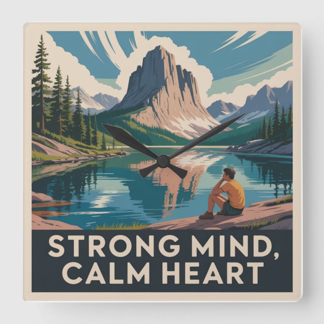 Strong Mind, Calm Heart Square Wall Clock (Front)