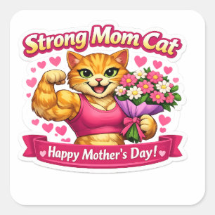 Strong Mom Cat Sticker – Funny Fitness Gift