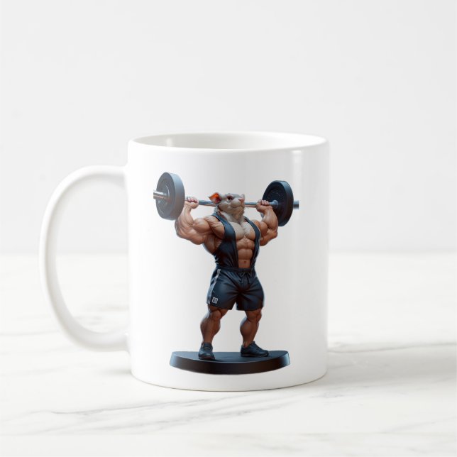 Strong Mouse Cute Gym Character Weightlifting Coffee Mug (Left)