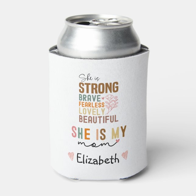 Strong Mum Retro Script Groovy Mother's day  Can Cooler (Can Front)