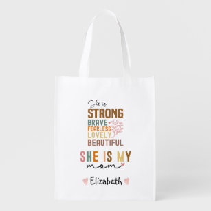 Strong Mum Retro Script Groovy Mother's day  Reusable Grocery Bag
