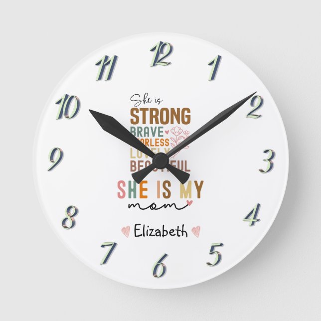 Strong Mum Retro Script Groovy Mother's day  Round Clock (Front)