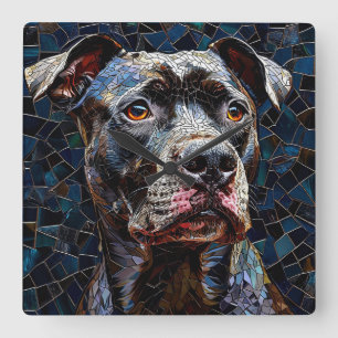 Strong Pitbull dog Square Wall Clock