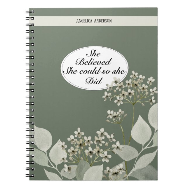 Strong quote and custom name floral notebook (Front)