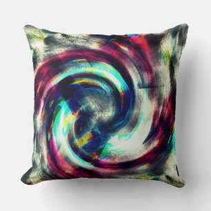 Strong red to blue spiral over grey rough shape cushion