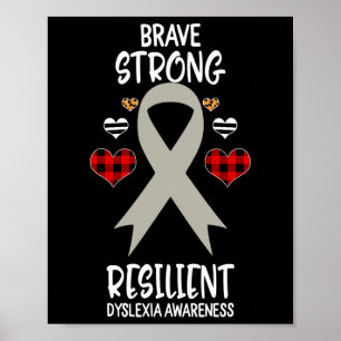 Strong Resilient Dyslexia Awareness Ribbon Leopard Poster