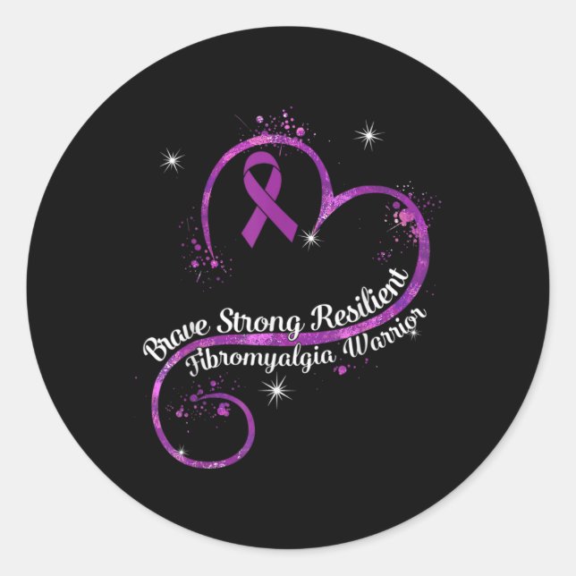 Strong Resilient Fibromyalgia Warrior Awareness Pu Classic Round Sticker (Front)