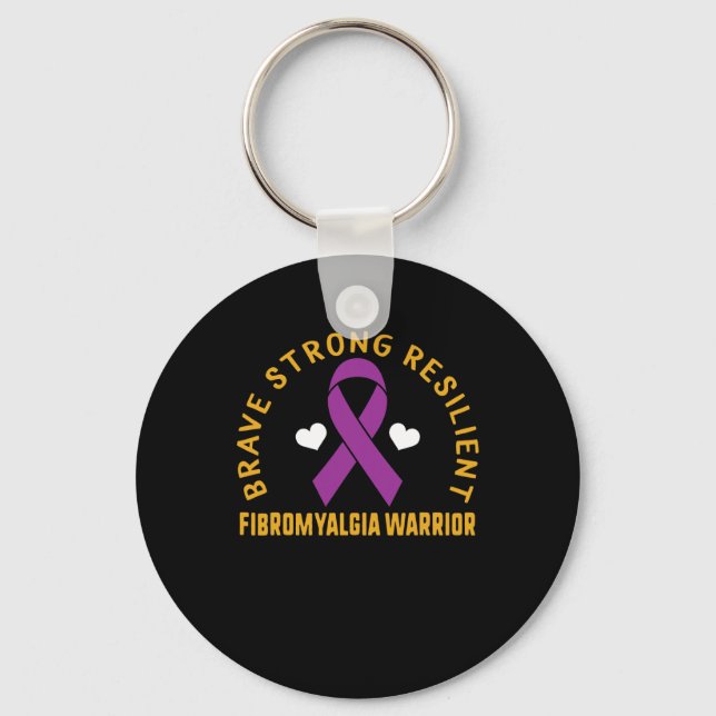 Strong Resilient Fibromyalgia Warrior Awareness Pu Key Ring (Front)
