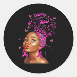 Strong Smart Black Women Breast Cancer Survive Pin Classic Round Sticker