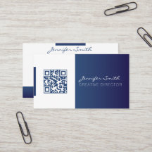 Strong style QR code business card deep blue