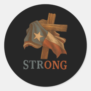Strong Texas Flag Cross Christian Texas Pride 2025 Classic Round Sticker