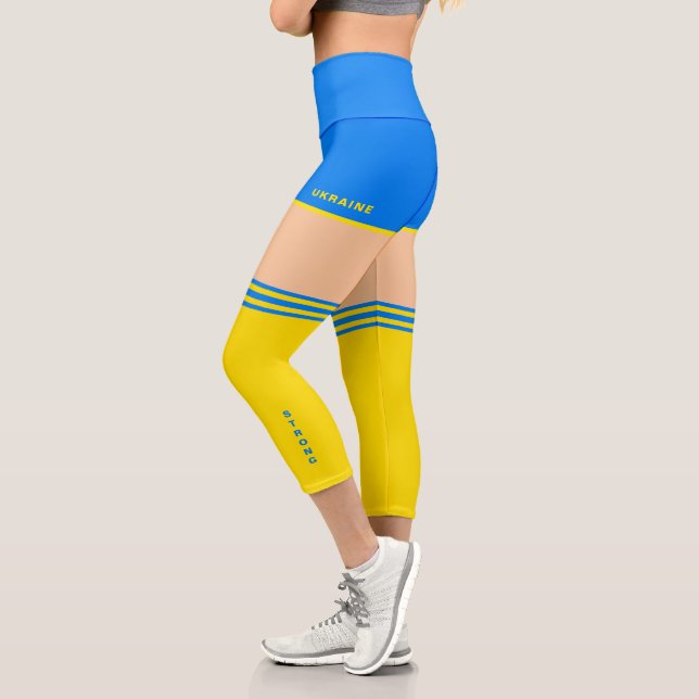 Strong Ukraine Capri Leggings Ukrainian Flag (Left)