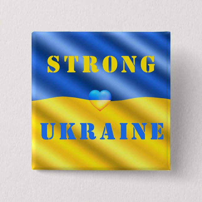 Strong Ukraine - Flag - Peace - Freedom - Support 15 Cm Square Badge (Front)