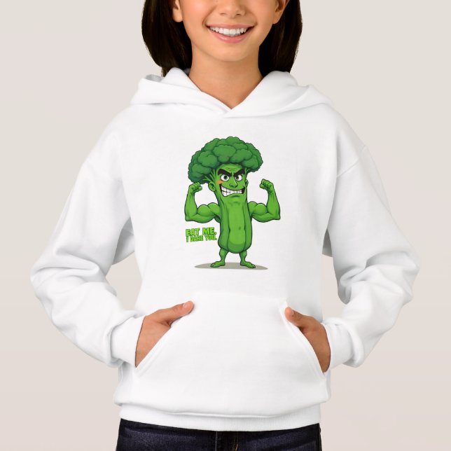 Strong Veggies Club-Flexing Broccoli Funny Cartoon (Front)