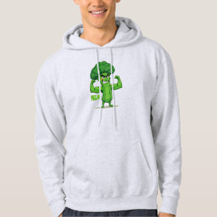 Strong Veggies Club-Flexing Broccoli Funny Cartoon Hoodie