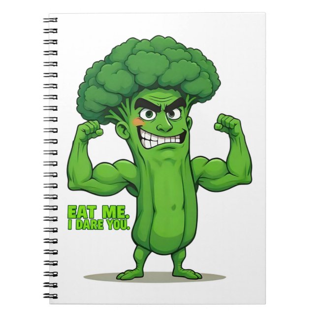 Strong Veggies Club-Flexing Broccoli Funny Cartoon Notebook (Front)