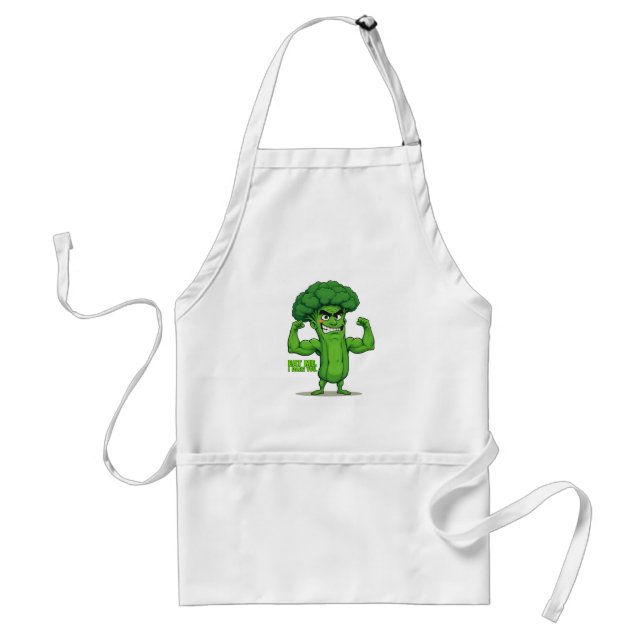Strong Veggies Club-Flexing Broccoli Funny Cartoon Standard Apron (Front)