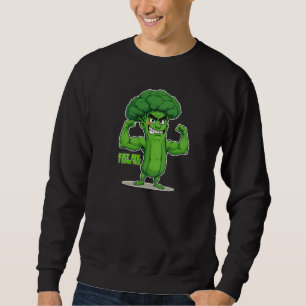 Strong Veggies Club-Flexing Broccoli Funny Cartoon Sweatshirt