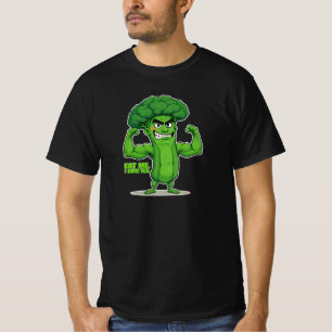 Strong Veggies Club-Flexing Broccoli Funny Cartoon T-Shirt