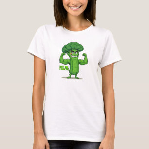 Strong Veggies Club-Flexing Broccoli Funny Cartoon T-Shirt