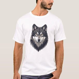 Strong Wolf Head Illustration T-Shirt
