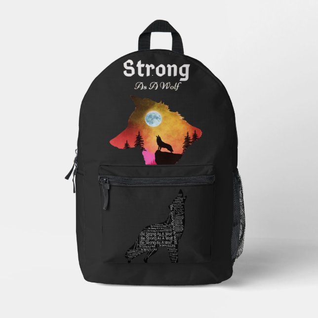 Strong Wolf Spirits Printed Backpack (Front)