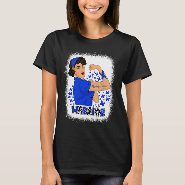 Strong Woman Moyamoya Disease Awareness Blue Ribbo T-Shirt (Front)