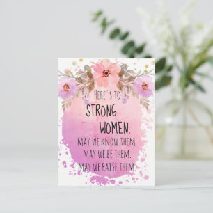 Strong Woman Pink Lilac Floral Glitter Motivation Postcard