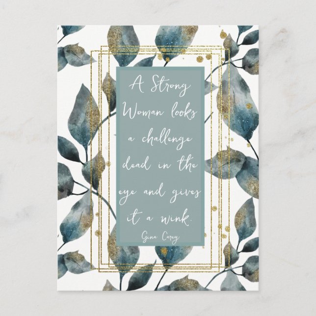 Strong Woman Positive Message Gold Green Foliage  Postcard (Front)