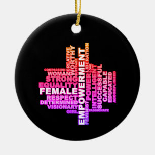 Strong Woman Word Cloud Ceramic Ornament
