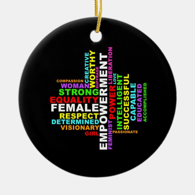 Strong Woman Word Cloud Ceramic Ornament (Front)