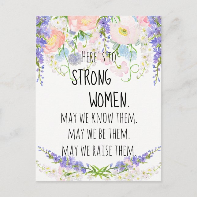 Strong Women Blush Pink Peonies Blue Delphinium  Postcard (Front)