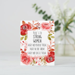 Strong Women Pink Red Floral Rose Frame Postcard