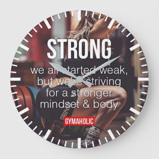 STRONG, Women's Weight Lifting Inspirational Words Large Clock (Front)